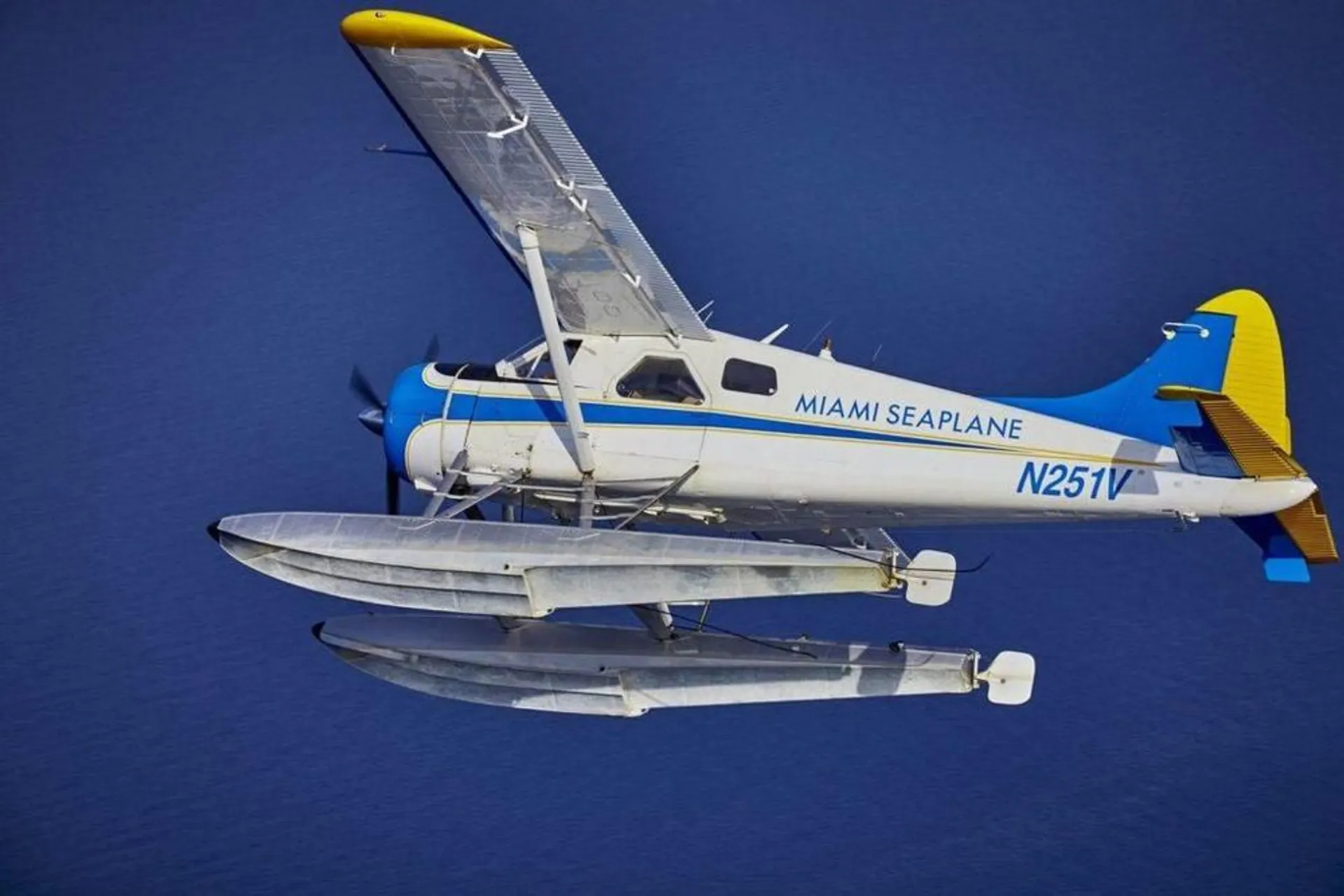 Seaplane flying near Miami Skyline