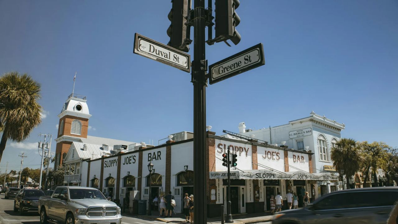 Key West Duval Street with Sloppy Joe’s Bar landmark. 